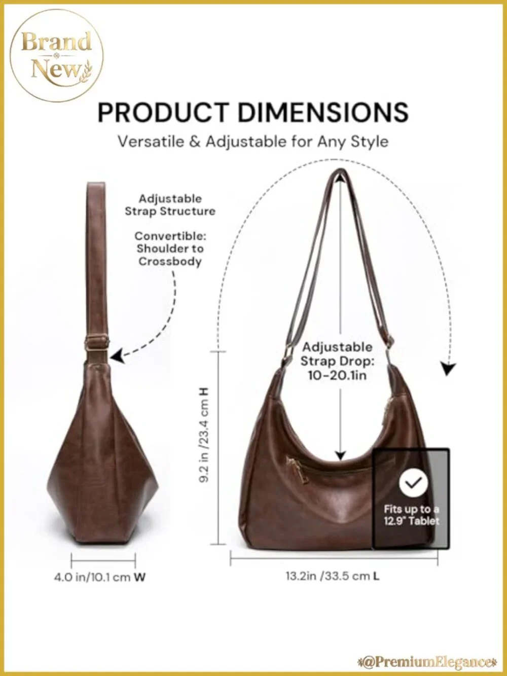 Soft Vegan Leather Slouchy Shoulder Bag Women Hobo Purse